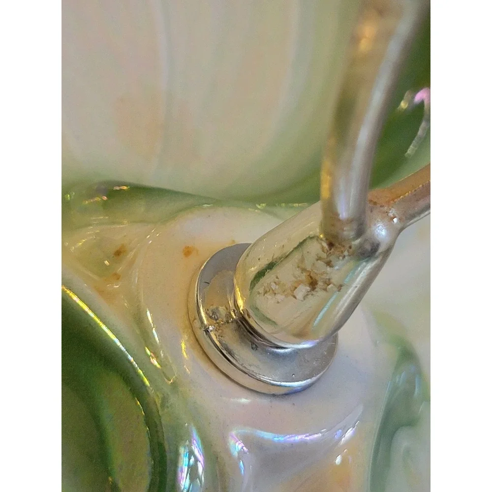 Vintage Green Leaf Divided Relish Dish w Handle MCM Candy Snack Tray‎